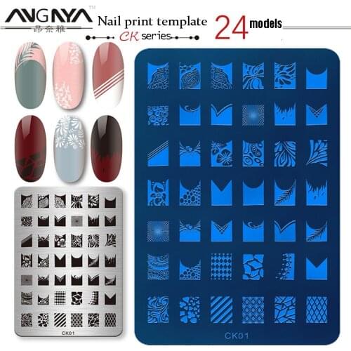 ANGNYA 1Pcs Nail Stamping Plate 14.5*9cm CK Series Plant Flowers Rectangle Manicure Stamp Template Nail Art Image Plate A098