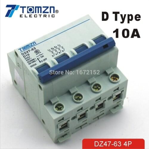 4P 10A D type 240V/415V Circuit breaker MCB 4 POLES