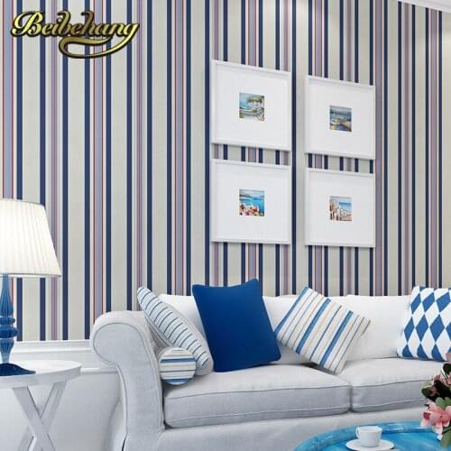 Beibehang papel de parede shop for imported non-woven Mediterranean vertical stripes wallpaper bedroom living room small fresh