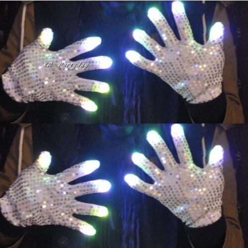 LED Sequin White Rave Flashing Gloves Glow Light Up Finger Tip Lighting Glove Wedding Wedding Halloween Christmas Xmas