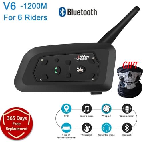 V6 Intercom Motorcycle helmet Bluetooth headset Headphone 1200M 850mAh Speaker Wireless intercomunicador 6 Riders MP3 Interphone