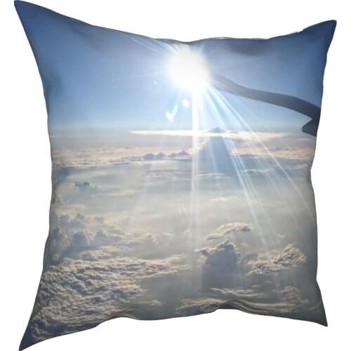 Aircraft tail sunlight printing pillow case blue sky white clouds scene linen pillow case retro home decoration pillow case