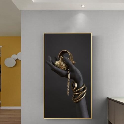 Black Hand With Golden Jewelry Canvas Paintings On The Wall Posters And Prints African Art Modern Pictures Home Wall Decoration