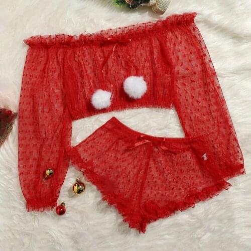 Erotic Lingerie Set Bra Sexy Embroidery Lace One Shoulder Tube Top Long Sleeves Bowknot+Thong Underwear for Women Ladies Comfort