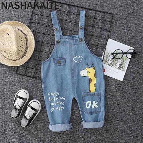 NASHAKAITE 2021 New Spring Children Overalls Baby Boys Girls Cartoon Giraffe Overalls Toddler Girl Jumpsuit Jeans Infant Outfit