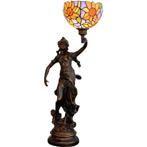 European-Style Creative Tiffany Colored Glass Beauty Table Lamp American Pastoral Living Room Dining Room Bedroom Bar Glass Lamp