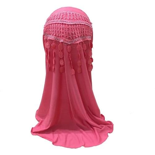 Lace Hijab Tassel Back Pink HIjab For Muslim Girl Fashion Style 2021 Turbands Head For Women Children Hijab Kids Islam Jersey