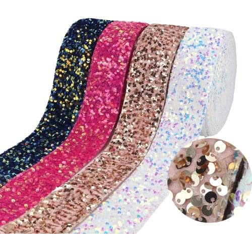3 Inch 75mm 25 Yards/Roll Sequined Velvet Rribbon DIY Hair Knot Material Handmade Dress Decoration Accessories