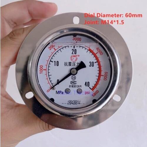 Silicone oil filled Axial band edge Shock proof pressure gauge 40Mpa, Stainless Steel Manometer 25Mpa Pressure Gauge Meter