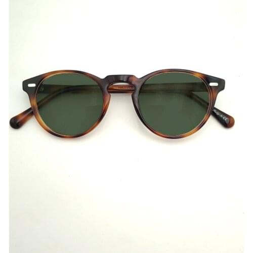Men womenVintage round frame retro acetate dark green uv400 polarizer uncorrected sunglasses optical prescription sunglasses