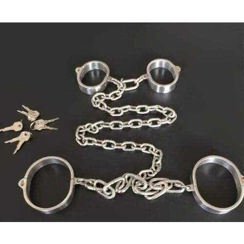 Stainless Steel Chain Leg Irons Handcuffs Ankle Cuffs Bondage Restraints Sex Toys For Couples Adult Games BDSM Slave Torture