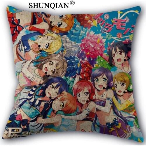 Love live Linen Cotton Pillow Covers Printed Square Home Decorative No Core Pillowcase 45x45cm one side
