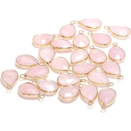 New 5pcs Natural Stone Water Drop Shape Section Rose Quarts Pendants for Jewelry Making DIY Necklace Size 13x23mm