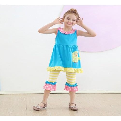 Jumping Meters New Arrival Europen Style Girls Outfits Dress + Mid Pant Cotton Animals Applique Baby Clothing Sets For Summer