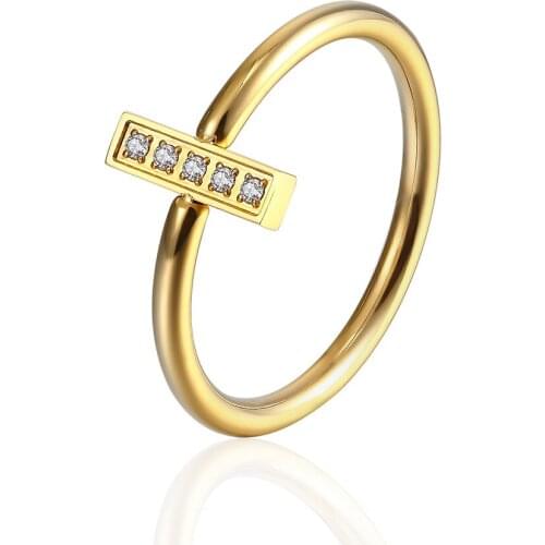 Top Quality Famous Brand Women Rings Gold Colour Stainless Steel Row Crystal Ring Luxury Jewelry For woman Female