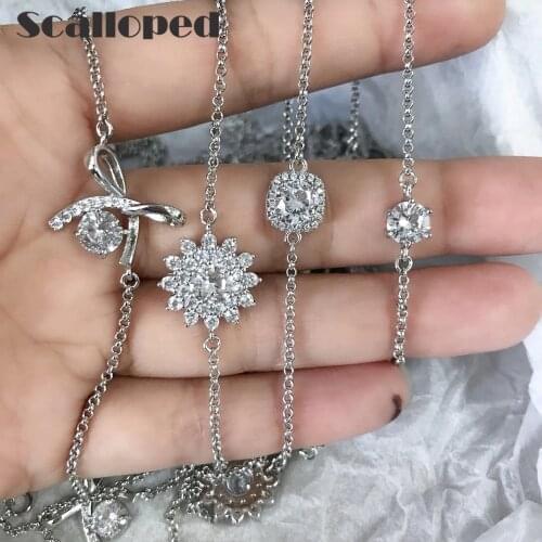 SCALLOPED Geometric Original Adjustable Bracelet Bangle For Women Sparkling Crystal Zircon Charm Wedding Jewelry