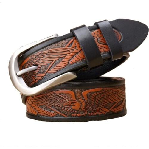 Western Eagle Carved Leather Men Belt Fashion Pin Buckle Jeans Causal Pants Men Belt