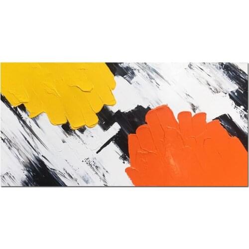 Hand Painted Abstract Yellow Orange Oil Painting Canvas Wall Art for Bedroom Wall Decor Living Room Abstract Wall Paintings