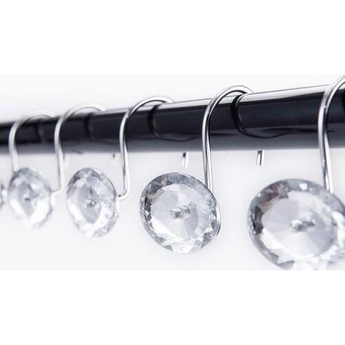 Smartloc 12pcs Bathroom Shower Curtain Hooks Diamond Shape Crystal Hook Bath Ring Transparent Decorative Europe Organizer Home