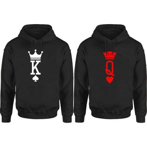 King Queen Hoodies Christmas Valentine Day Sweatshirt Women Couple Pink Clothing Streetwear Plus Size Hoodie