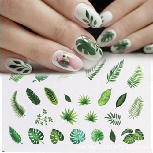 Water Stickers For Nails Water Nail Stickers Flower Leaf Tree Green Simple For Manicure Nail Art Nail Decor Nails Design