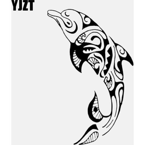 YJZT 9.8CM*15.4CM Tribal Dolphin Wildlife Vinyl Decal Fishing Car Sticker Decor Art Black/Silver C24-0561