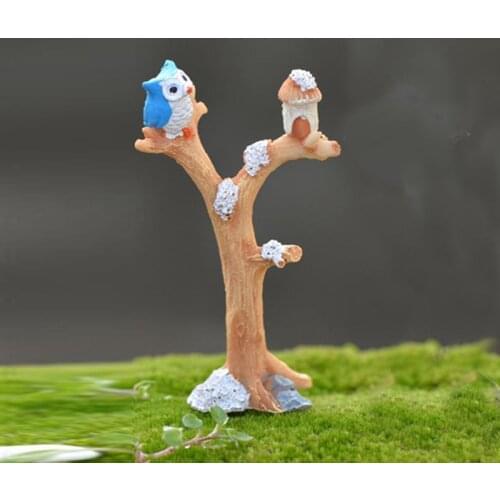 1PCS Creative Miniature Ornaments Mini Tree Branches Owl Figurines Craft Fairy Resin Dolls Christmas Ornaments Accessories