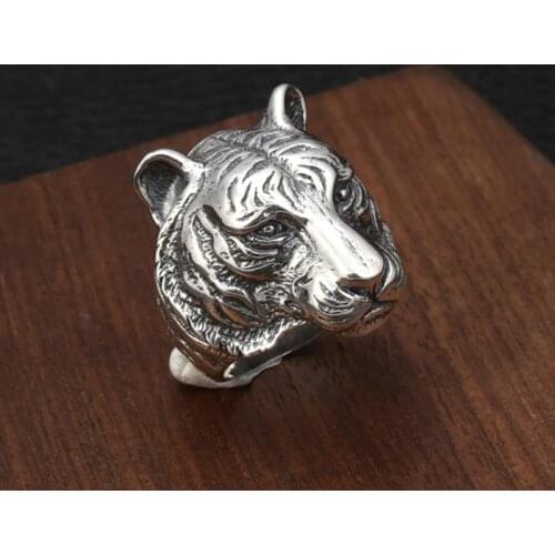 100% Real 925 STERLING SILVER Punk Rock tiger open rings for man boyfriend Vintage jewelry gift A3222
