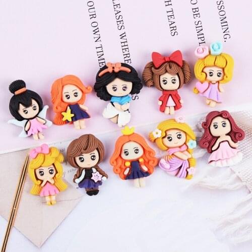 15Pcs/lot Cartoon Girl Princess Flat back Resin Cabochon Kawaii Scrapbooking Hair Bows Center Accessories DIY Decoration Crafts