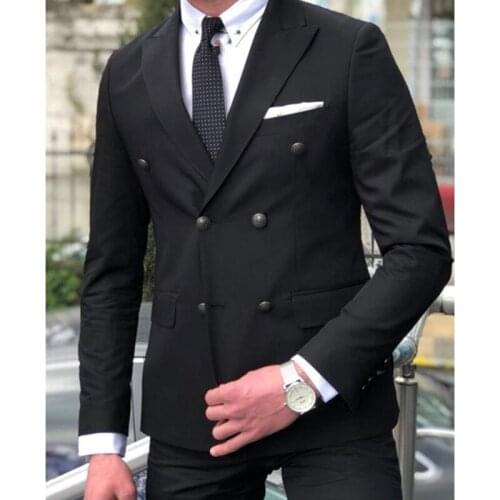 2021 Tailor Made Fashion Double Breasted Men Suits Slim Fit Groomsmen Tuxedo For Wedding Dress Dinner Party Sets (Jacket+Pants)