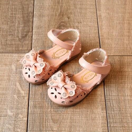2021 new 1-3-year-old baby girl student Baotou half sandals bow little princess shoes walking shoes Breathable light non slip