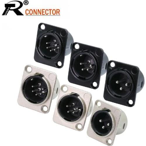 5pcs/lot 3/4/5 Pins XLR Male Plug Panel Mount XLR Chassis Microphone MIC Cable Terminal XLR Wire Connector Black/Silver