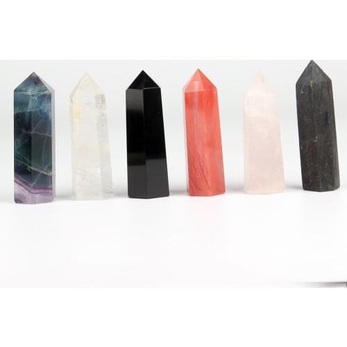 75*20 mm Natural Fluorite Black Obsidian Carving Scepter Healing Crystal Wand Point Chakra Reiki Healing Stone Carved Home Decor