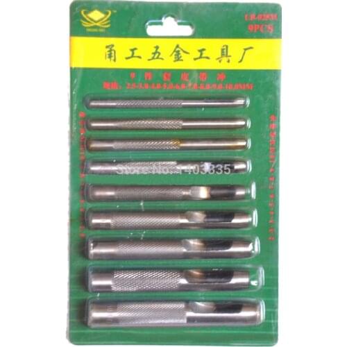 9pcs/set 2.5-10mm New men and women leather perforated belt pads hollow hole steel punch machining tool Suit