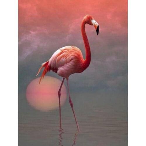 DIY Diamond Embroidery Sunset Flamingo Full Round Diamond Painting Diamond Cross Stitch Mosaic Crystal Decoration Drawing FG1942