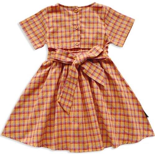 Hollow Plaid Baby Girl Long Dress 2020 Summe Children Clothing Short Sleeve Bow Kids Girl Princess Dresses