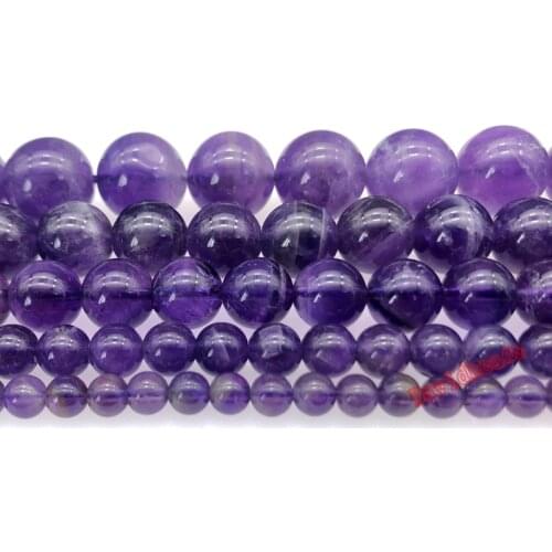 Natural Stone Rock Crystal AAAA Quality Purple Amethysts Crystals Round Loose Beads 4 6 8 10 12MM Diy Beads For Jewelry Making