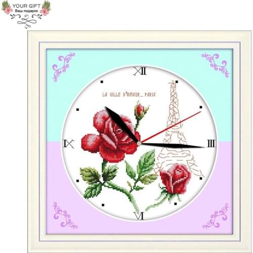 Your Gift G006 14CT 11CT Stamped and Counted Flower Clock Home Decoration Cross Stitch