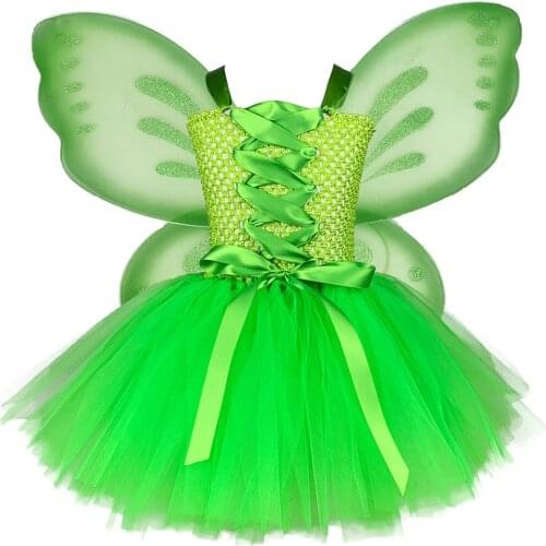 1-14Years Kid Tinkerbell Costume Girls Birthday Fairy Tutu Dress Halloween Pixie Dress Up Clothes for Child New Year Purim Gift
