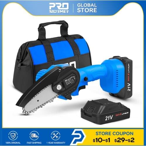 21V Chainsaw Electric Pruning Saw Cordless Cutting Machine Lithium Battery Power Garden Woodworking Tools By PROSTORMER