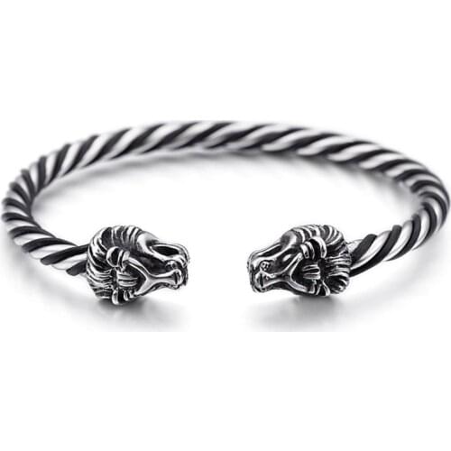 European and American stainless steel mens lion head animal bracelet fashion punk titanium steel bracelet