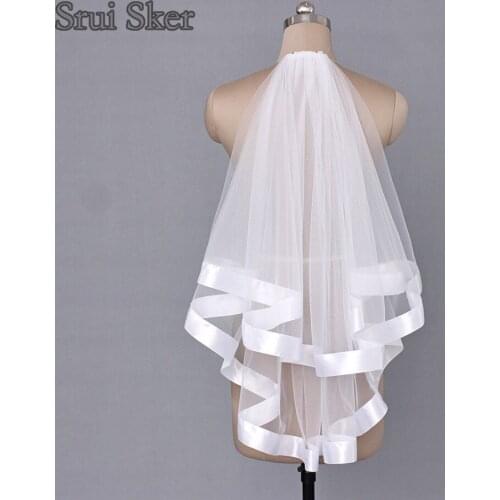 White/Ivory Wedding Veil Ribbon Edage Short 2017 Tulle Bridal Veil Wedding Accessories Velos de Novia