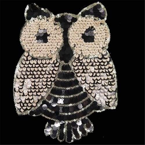 T shirt Women cute patch sequins 24cm golden owl deal with it biker patches for clothing stickers 3d t shirt mens free shipping