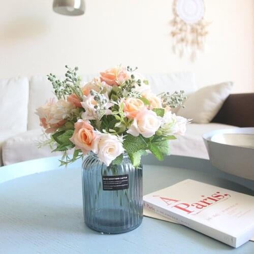 30 cm artificial triangle rose rose real touch artificial bouquet fake flower wedding decoration flower home garden decoration