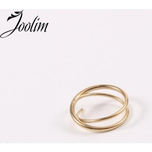 Joolim High End 18K Gold PVD Fold Wear Slender Rings for Women Stainless Steel Jewelry Wholesale