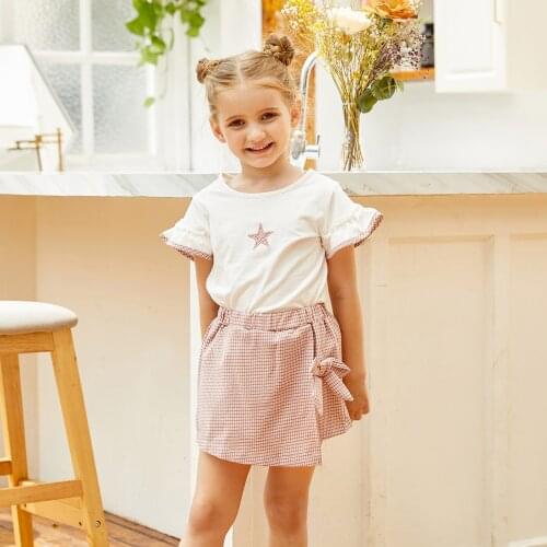 PatPat 2020 New Summer 2-piece Baby Toddler Pretty Plaid Star Top and Skirt shorts Sets Round collar