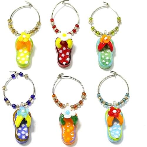 Colorful Mini Xmas Slippers Pendants Metal Ring Decor Christmas Wine Glass Drink Charms Markers Party Cup Ring Table Decoration
