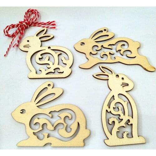 Rabbit Cutout Shape Laser Cut Wood Shapes, Craft Shapes, Gift Tags, Ornaments 4pcs