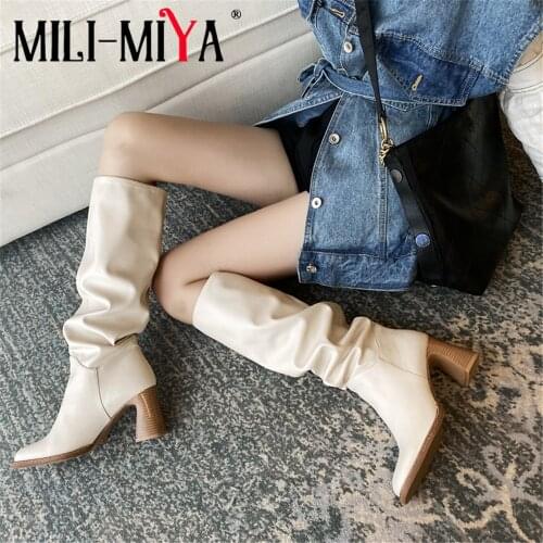 MILI-MIYA Brand Large Size Hot Sale Knee High Boots Fashion Square Toe High Heels Ladies Winter Solid Color Women Long Boots