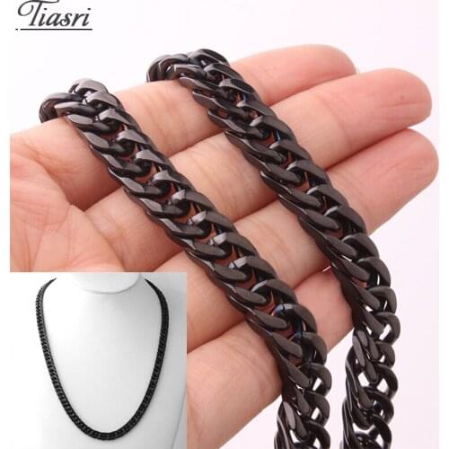 Tiasri Black Color Stainless Steel Mens Necklace Bracelet High Quality Cuban Miami Chain Punk Style Jewelry Wholesale Choker
